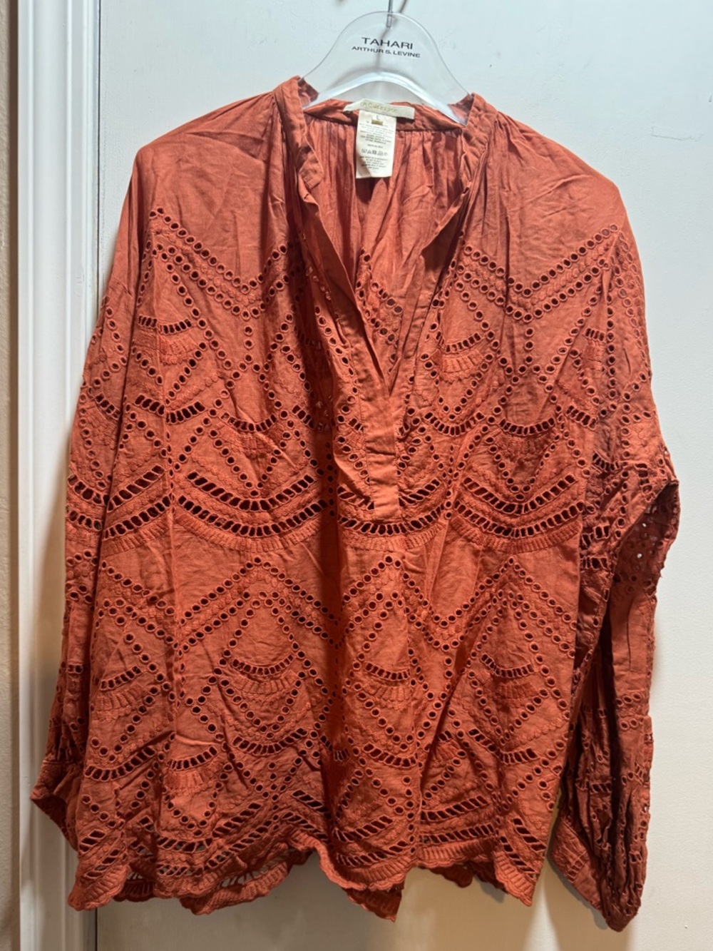 Preowned Anthropologie Ne Quittez Pas Eyelet Henley in Burnt Orange Size L